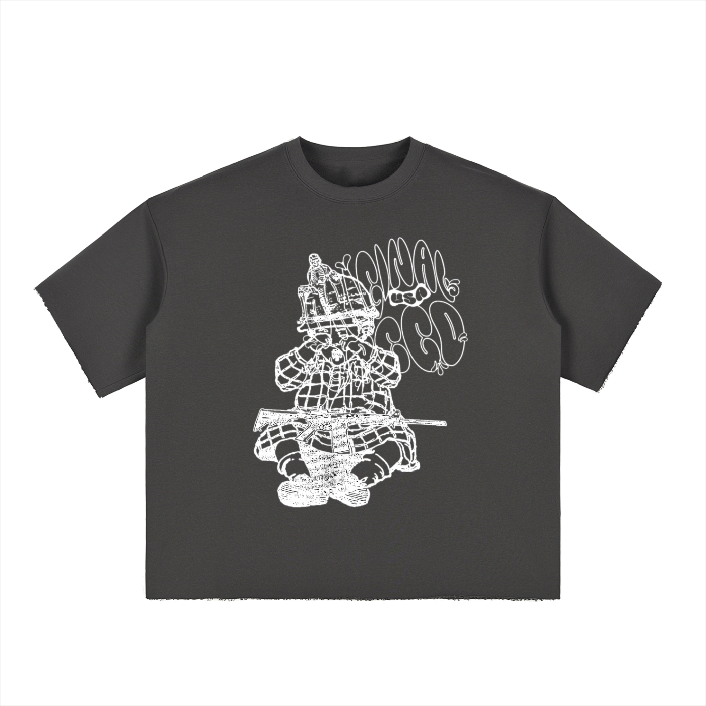 Boxy Half-Sleeve Raw-Edge T-Shirt