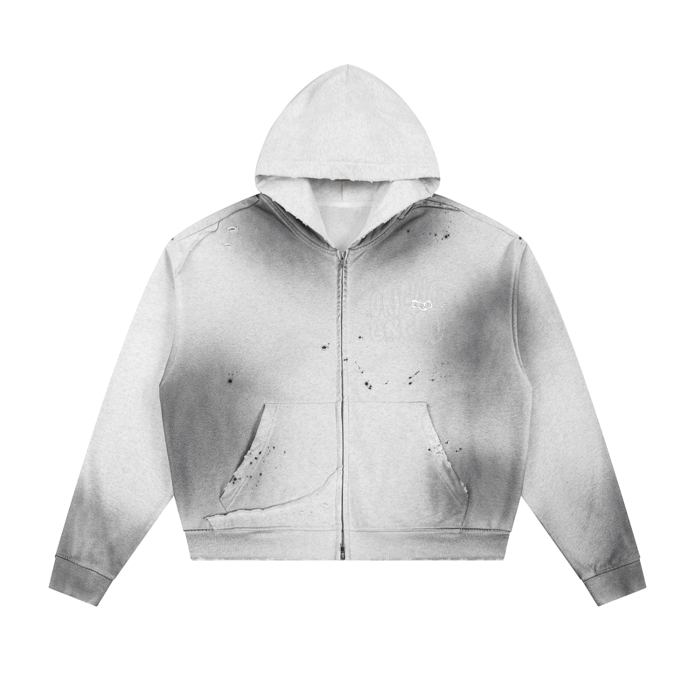 Grafitti Sun Faded Frayed Raw Edge Fleece Zip Hoodie