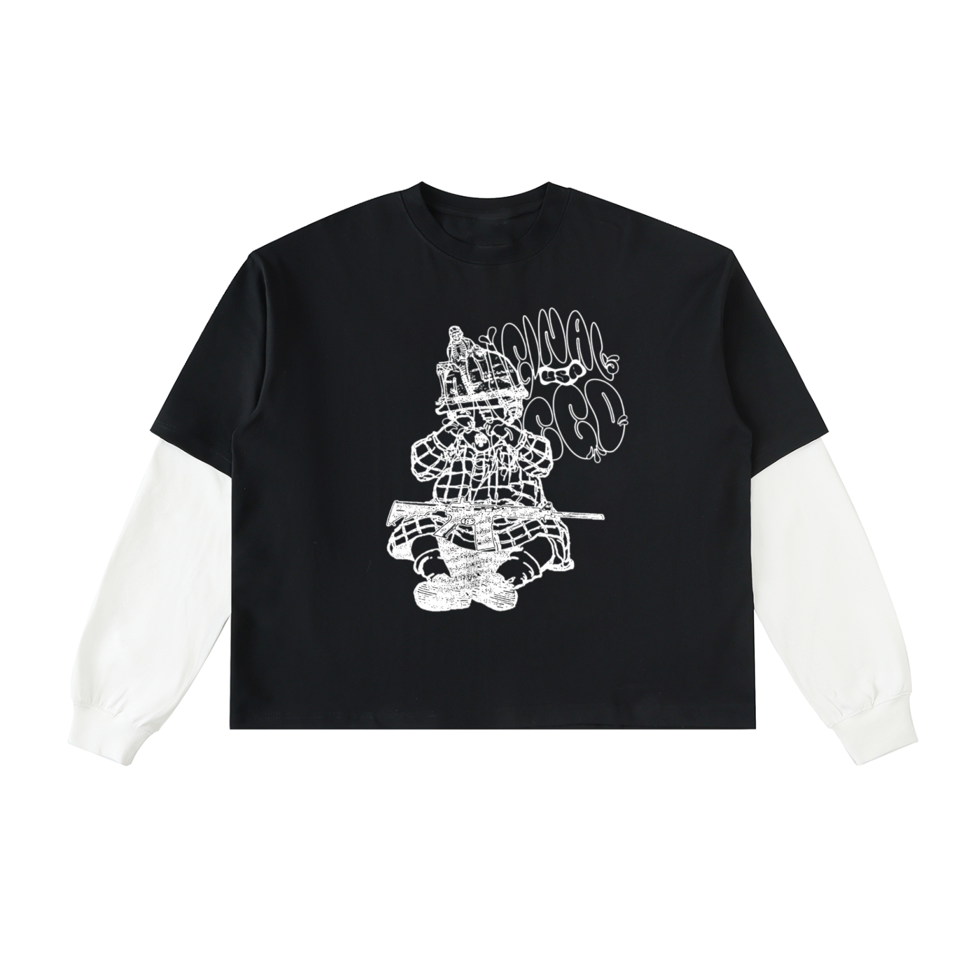 CHILD SOLDIER Layered Contrast Sleeve Cotton T-Shirt