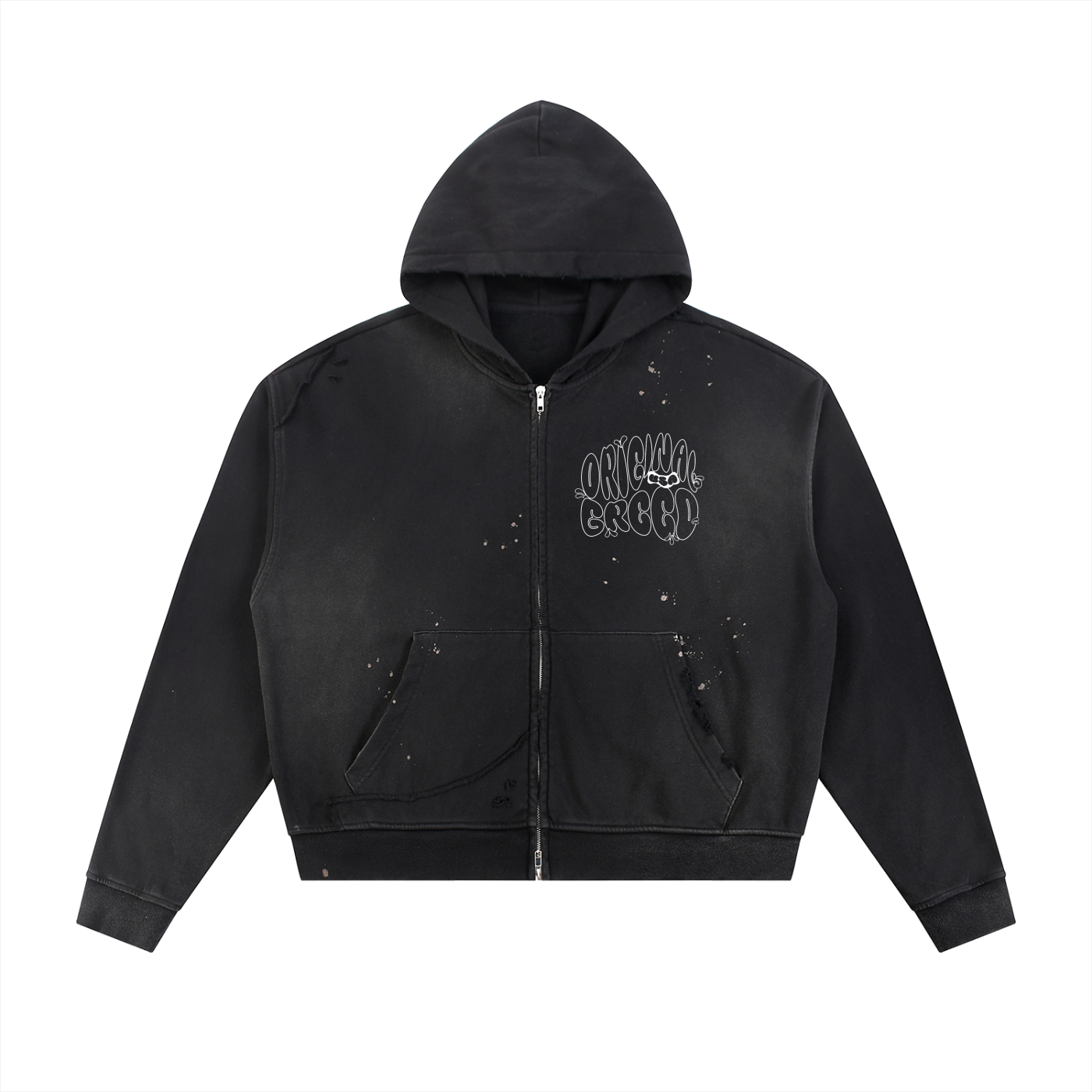 Grafitti Sun Faded Frayed Raw Edge Fleece Zip Hoodie