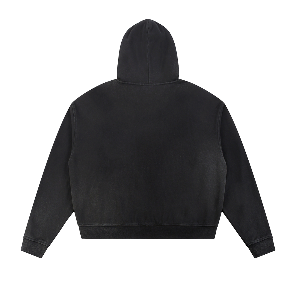 Grafitti Sun Faded Frayed Raw Edge Fleece Zip Hoodie
