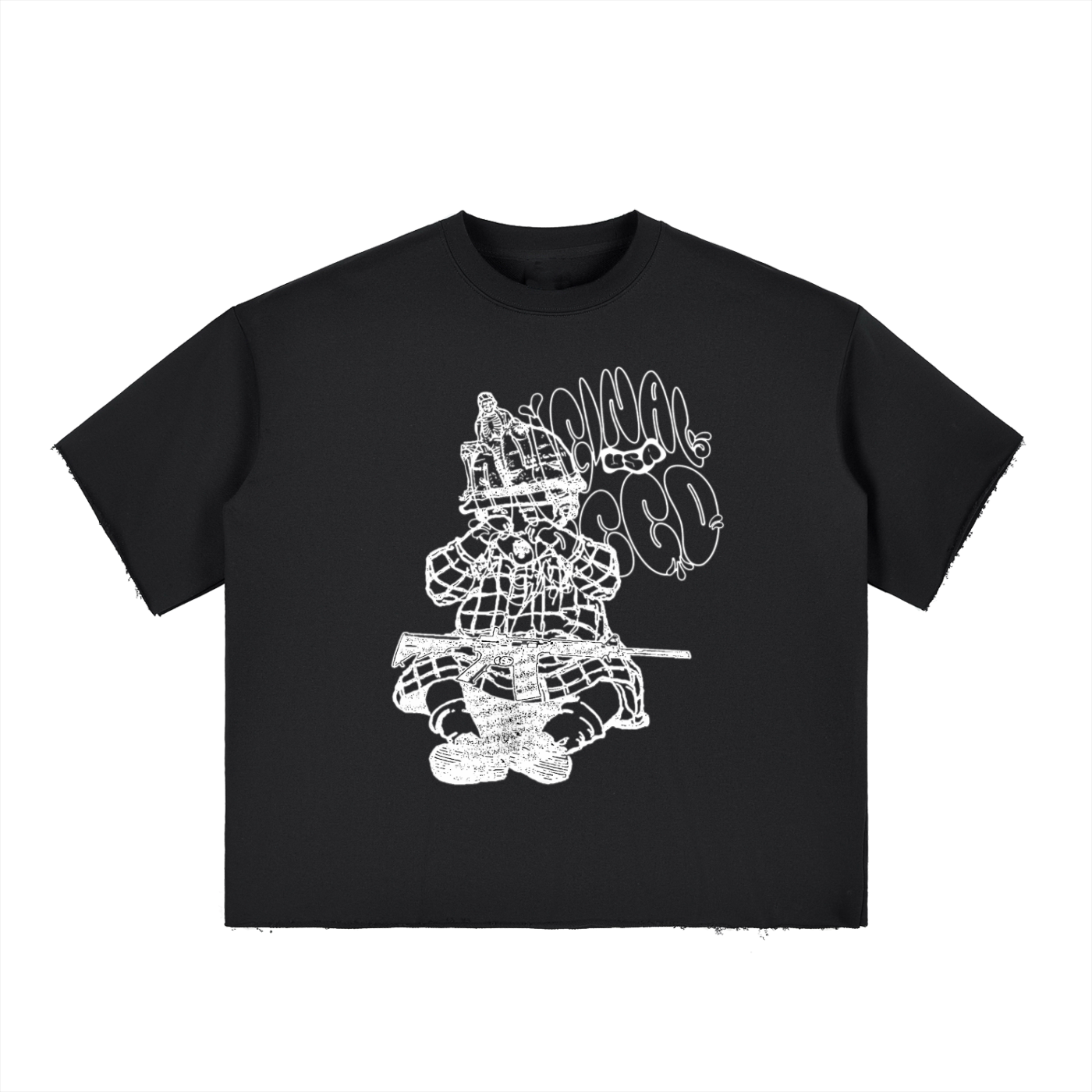 Boxy Half-Sleeve Raw-Edge T-Shirt
